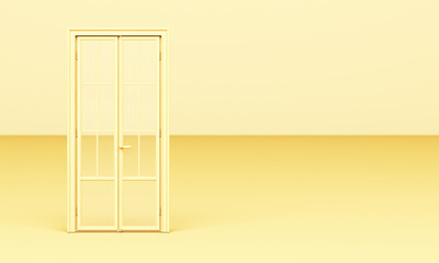The yellow classic style door is open on a yellow background 3d rendering.