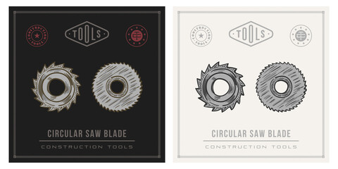 Circular saw blade tool vintage illustration