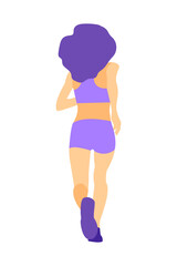 Silhouette of a beautiful slender girl going in for sports in purple clothes. Girl turned her back. Woman jogging.