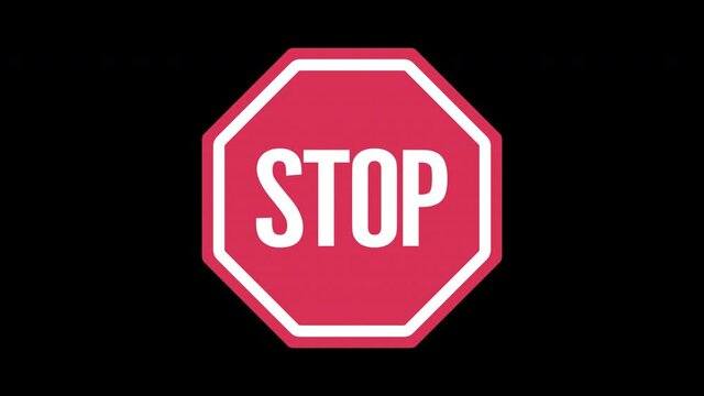 Stop sign animation on transparent background with alpha channel.