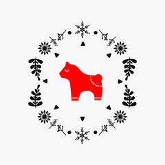 Festive christmas round ornamental illustration of an christmas toy with winter hand drawn set