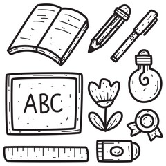 kawaii doodle back to school cartoon designs  for coloring, backgrounds, stickers, logos, icons and more