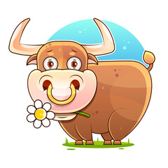 Cute Cartoon Bull Vector Stock Illustration On A White Background. For Design,