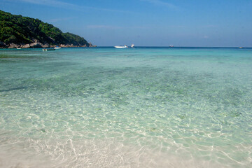 clear turquoise water on the beach on the Similan Islands in the Andaman Sea. Journey. Asia