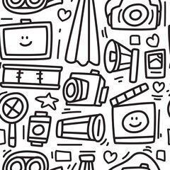 kawaii doodle cartoon camera pattern designs for stickers, backgrounds, wallpapers, clothes, decorations and more