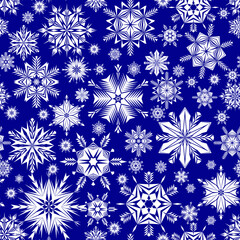Seamless vector in free style. Abstract background with loose, randomly arranged snowflakes. The basis for the design of postcards, wallpapers, banners for New Year