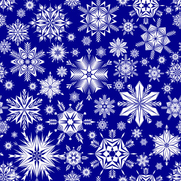 Seamless vector in free style. Abstract background with loose, randomly arranged snowflakes. The basis for the design of postcards, wallpapers, banners for New Year