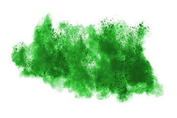 Abstract green powder on white background. holi festival.