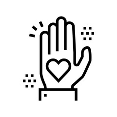 heart on palm line icon vector. heart on palm sign. isolated contour symbol black illustration