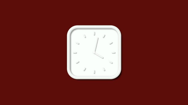 Amazing white color square 3d wall clock isolated on red dark background, 12 hours wallclock