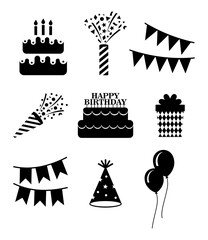 Party and Celebration icon collection silhouette. Fun entertainment.