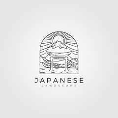 line art torii gate vector japanese illustration design, torii line art logo design