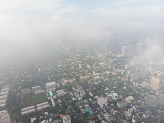 Aerial view city building with air pollution remains at hazardous levels PM 2.5 pollutants