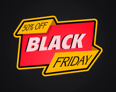 Black Friday paper illustration. 50% off. Yellow curled paper. Vector.