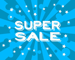 Obraz premium Super sale. Blue background and white stars. Super sale white inspiration. Vector.