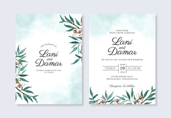 Beautiful foliage watercolor and splash for a wedding invitation template