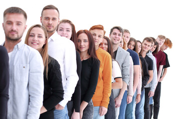 group of diverse young people standing in line