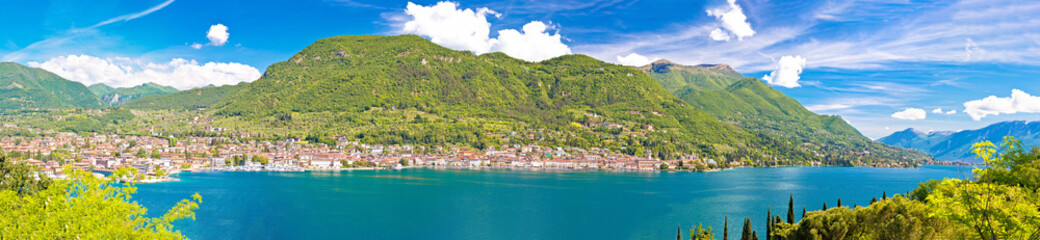Town of Salo on Lago di Garda lake panoramic view - obrazy, fototapety, plakaty