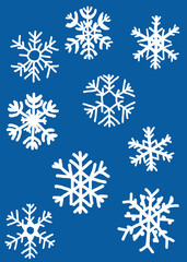 set of snowflakes on blue