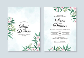 Beautiful wedding invitation template with hand painted watercolor floral