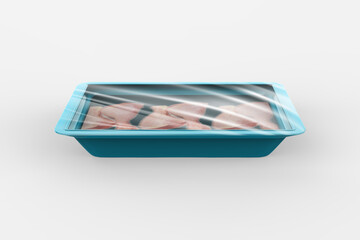 Plastic Tray With chicken Mince Mockup isolated on white background. 3d illustration