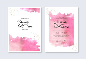 wedding invitation template with hand painted watercolor abstract