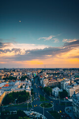 Fototapeta na wymiar Bucharest top view from above during with an amazing city landscape during summer sunnset