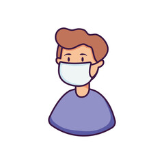 cartoon woman with medical mask icon, flat style