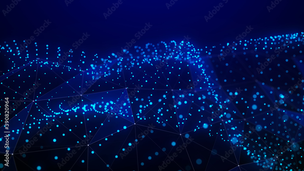 Poster abstract wave of many points. network of lines, points and triangles. futuristic background illustra