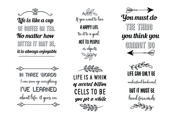 Set of Calligraphy sayings for print. Vector Quotes about strenght and life power