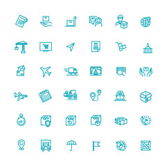 Set of Package Delivery Related Vector Line Icons. Contains such Icons as Warehouse, Worldwide Shipping
