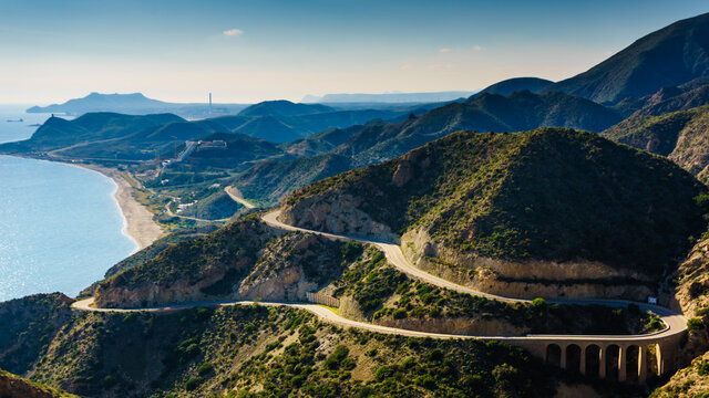 Road and viaduct from Granatilla viewpoint, Spain