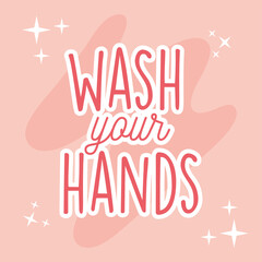 wash your hands lettering in pink background covid19 pandemic stickers
