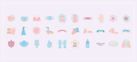 icon grouping of covid19 pandemic stickers