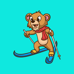 cartoon animal design kids lion skiing cute mascot logo
