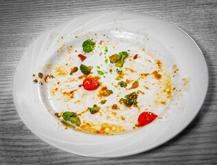 dirty plate with leftover food on the table