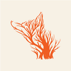 Orange fox create from twig tree illustration logo design concept