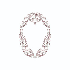 Decorative floral border ellipse outer with love shape inside hand drawn custom vector design