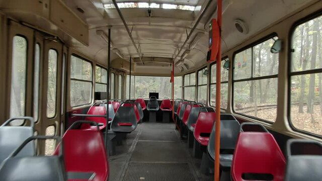 Old empty tram during quarantine covid19