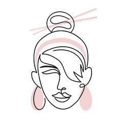 Continuous line, fashion concept, beauty minimalist design for t-shirt, vector illustration