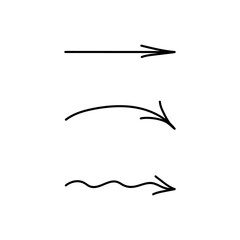 Three black different curved arrows. Targeting a specific object. Isolated elements on a white background. Vector.