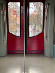 red subway doors and street view in Berlin