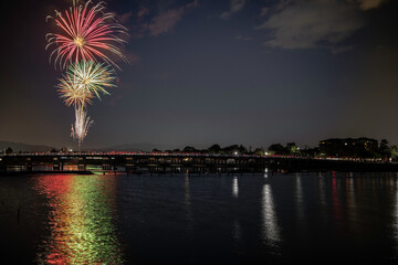 渡月橋　花火