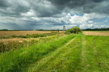 Grassy road to the field and rain cloud