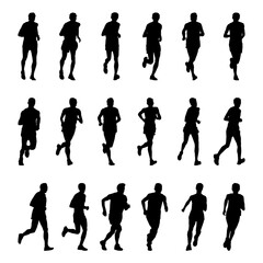Vector drawing running athletes. Silhouettes on white background