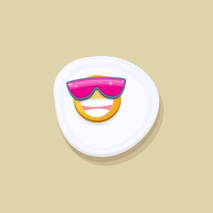 vector funny cartoon fried egg character with sunglasses isolated on grey background. funky smiling morning food fried egg. Good morning concept