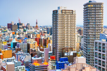 Naklejka premium Sapporo, Hokkaido, Japan downtown city skyline over Chuo Ward