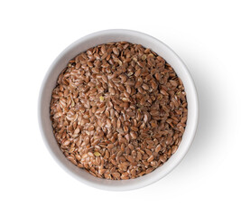 flax seeds in white bowl on white background