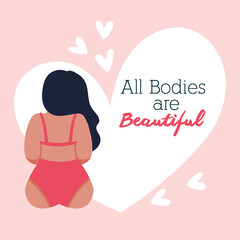 all bodies are beautiful lettering with woman in heart perfectly imperfect