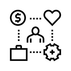 working process, love and pay for work line icon vector. working process, love and pay for work sign. isolated contour symbol black illustration